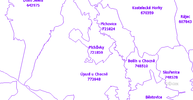 Katastrální mapa Plchůvky - přehledová mapa katastrálního území