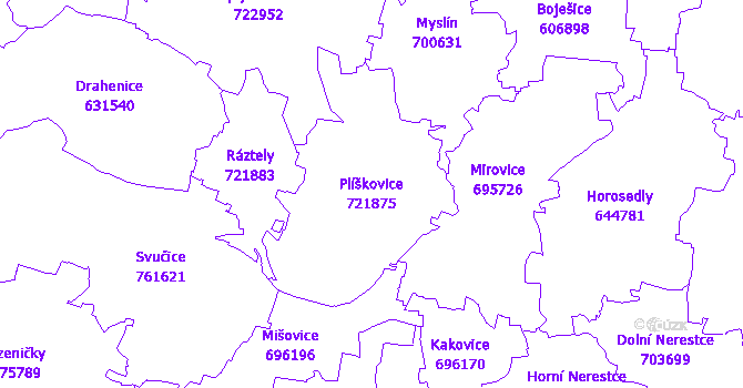 Katastrální mapa Plíškovice - přehledová mapa katastrálního území