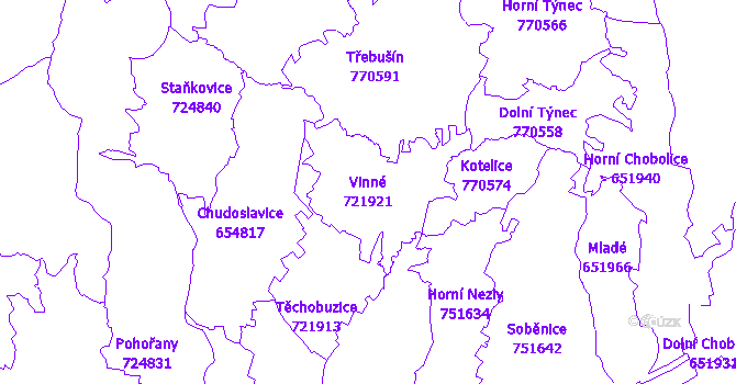 Katastrální mapa Vinné - přehledová mapa katastrálního území