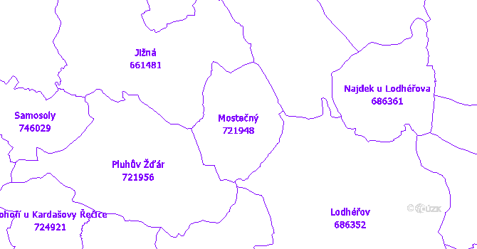 Katastrální mapa Mostečný - přehledová mapa katastrálního území