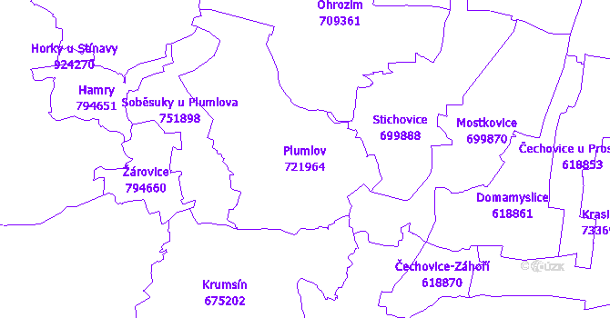 Katastrální mapa Plumlov - přehledová mapa katastrálního území