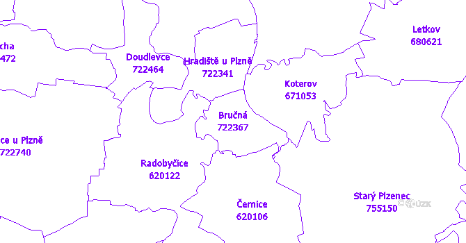 Katastrální mapa Bručná - přehledová mapa katastrálního území