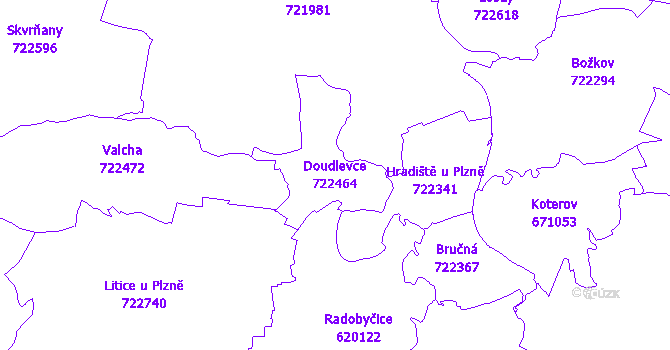 Katastrální mapa Doudlevce - přehledová mapa katastrálního území