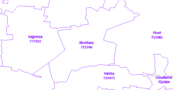 Katastrální mapa Skvrňany - přehledová mapa katastrálního území