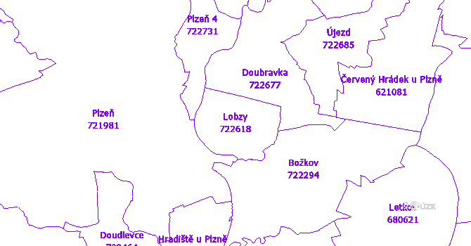 Katastrální mapa Lobzy - přehledová mapa katastrálního území