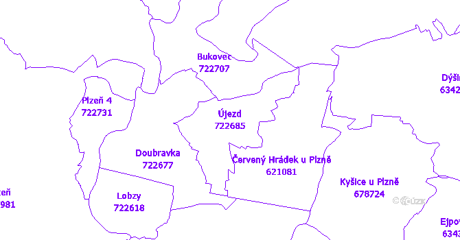 Katastrální mapa Újezd - přehledová mapa katastrálního území