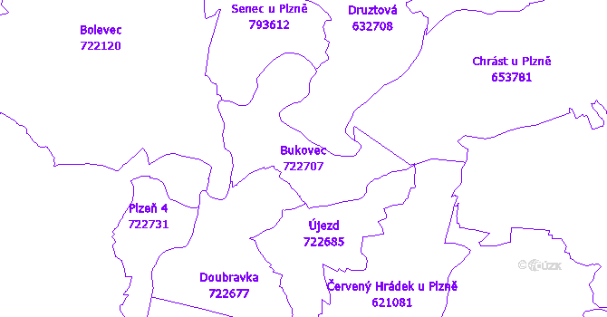 Katastrální mapa Bukovec - přehledová mapa katastrálního území
