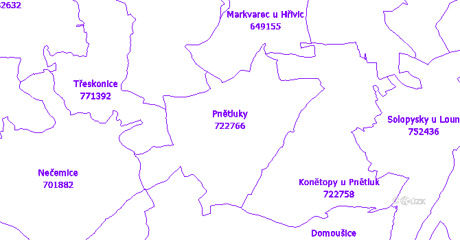 Katastrální mapa Pnětluky - přehledová mapa katastrálního území