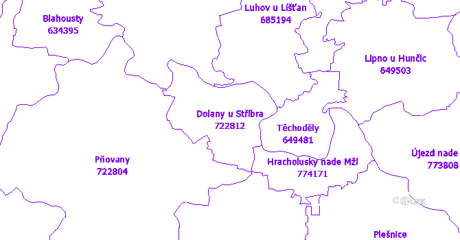 Katastrální mapa Dolany u Stříbra - přehledová mapa katastrálního území