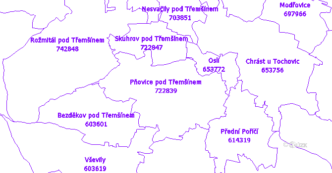 Katastrální mapa Pňovice pod Třemšínem - přehledová mapa katastrálního území