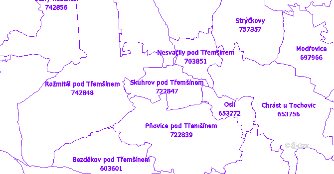 Katastrální mapa Skuhrov pod Třemšínem - přehledová mapa katastrálního území