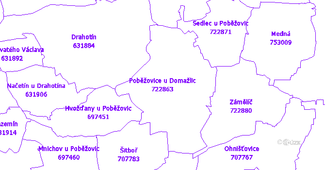 Katastrální mapa Poběžovice u Domažlic - přehledová mapa katastrálního území