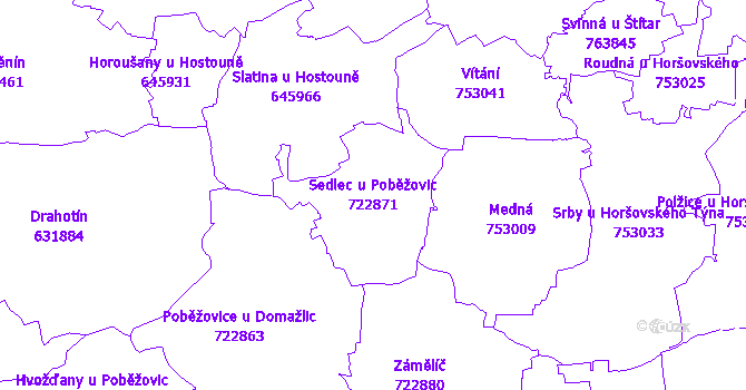 Katastrální mapa Sedlec u Poběžovic - přehledová mapa katastrálního území