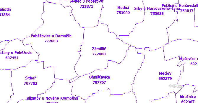Katastrální mapa Zámělíč - přehledová mapa katastrálního území
