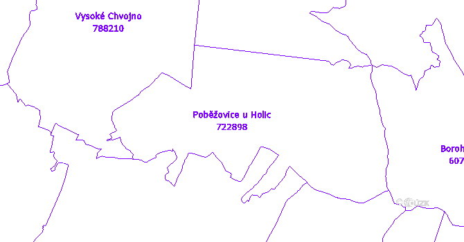 Katastrální mapa Poběžovice u Holic - přehledová mapa katastrálního území