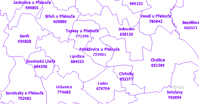Katastrální mapa Poběžovice u Přelouče