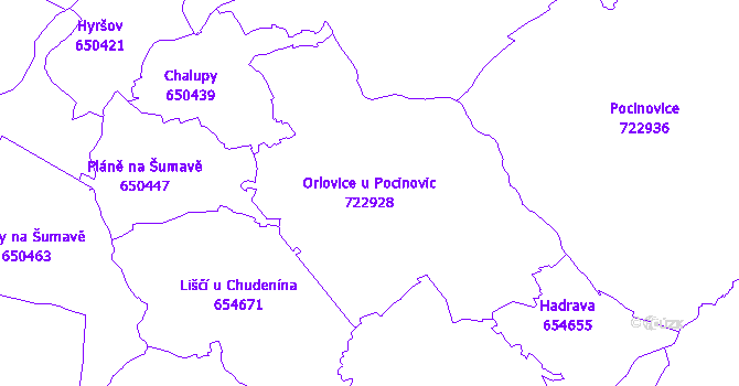 Katastrální mapa Orlovice u Pocinovic - přehledová mapa katastrálního území