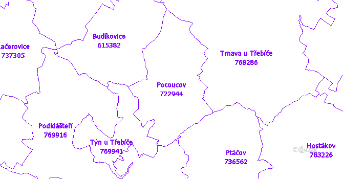 Katastrální mapa Pocoucov - přehledová mapa katastrálního území