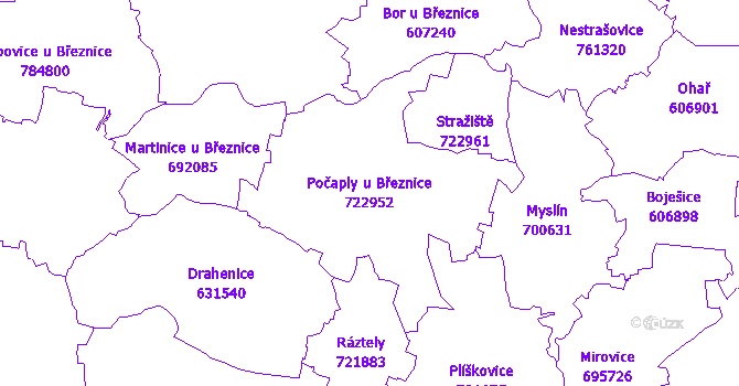 Katastrální mapa Počaply u Březnice - přehledová mapa katastrálního území