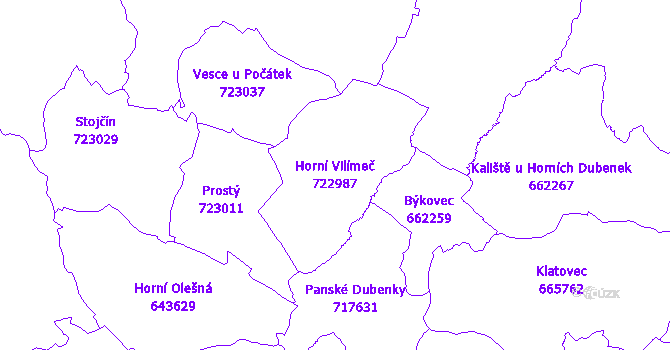 Katastrální mapa Horní Vilímeč - přehledová mapa katastrálního území