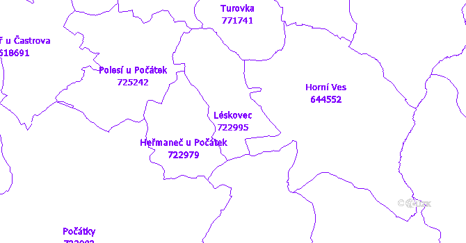 Katastrální mapa Léskovec - přehledová mapa katastrálního území