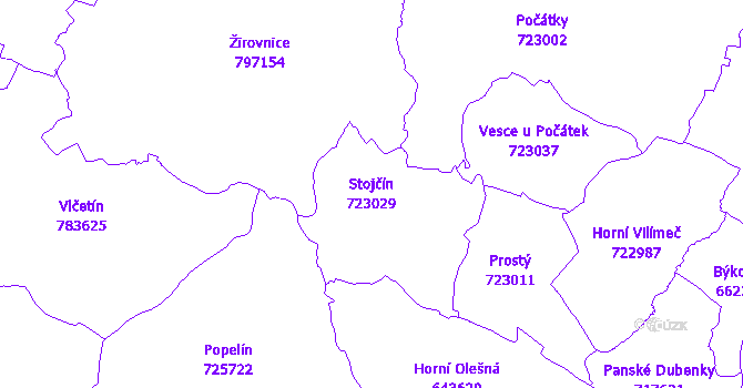 Katastrální mapa Stojčín - přehledová mapa katastrálního území