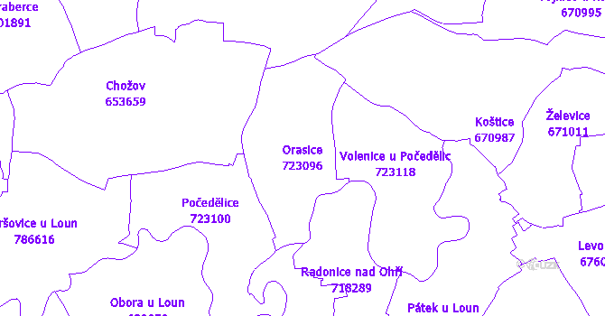 Katastrální mapa Orasice - přehledová mapa katastrálního území