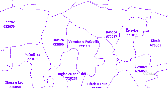 Katastrální mapa Volenice u Počedělic - přehledová mapa katastrálního území