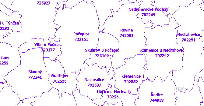 Katastrální mapa Skuhrov u Počepic - přehledová mapa katastrálního území