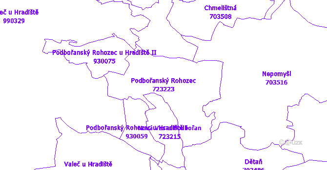 Katastrální mapa Podbořanský Rohozec - přehledová mapa katastrálního území