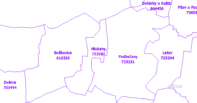Katastrální mapa Hlubany - přehledová mapa katastrálního území