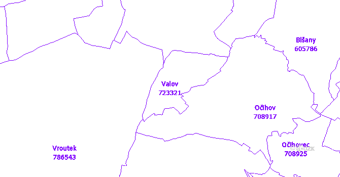 Katastrální mapa Valov - přehledová mapa katastrálního území