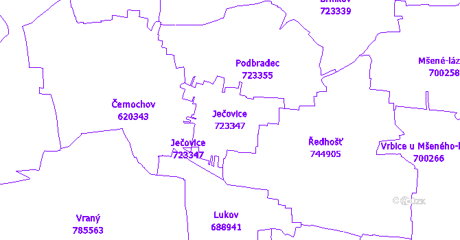 Katastrální mapa Ječovice - přehledová mapa katastrálního území