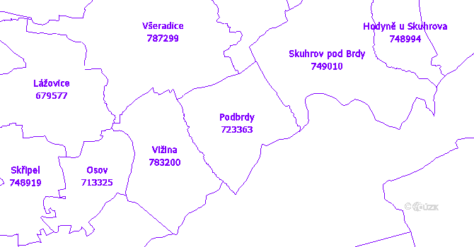 Katastrální mapa Podbrdy - přehledová mapa katastrálního území