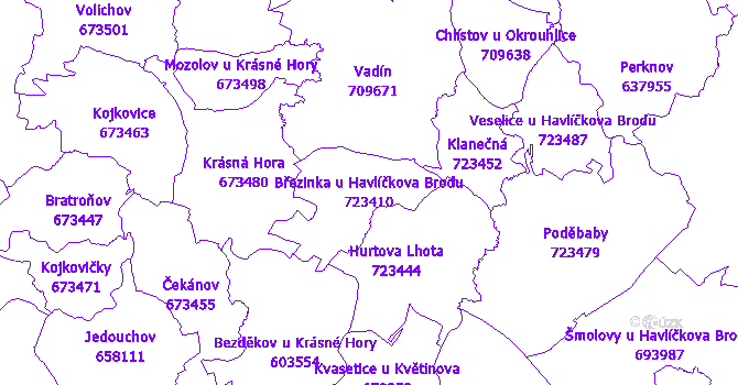 Katastrální mapa Březinka u Havlíčkova Brodu - přehledová mapa katastrálního území