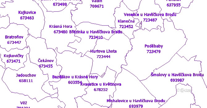 Katastrální mapa Hurtova Lhota - přehledová mapa katastrálního území