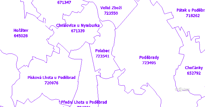 Katastrální mapa Polabec - přehledová mapa katastrálního území