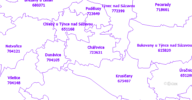 Katastrální mapa Chářovice - přehledová mapa katastrálního území