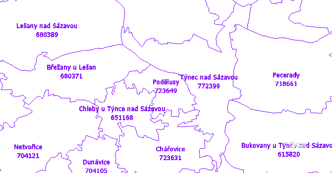 Katastrální mapa Podělusy