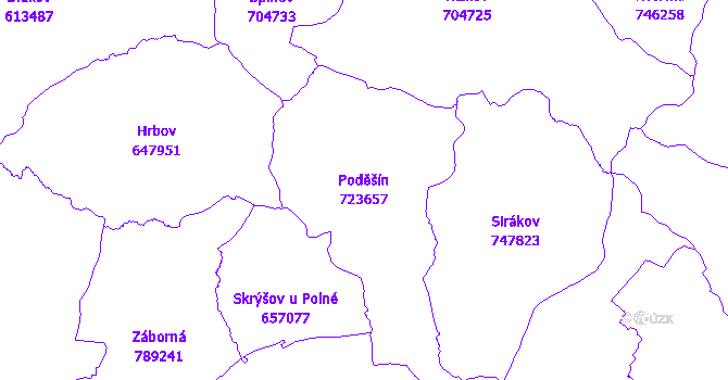 Katastrální mapa Poděšín - přehledová mapa katastrálního území