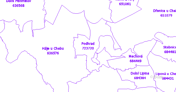 Katastrální mapa Podhrad - přehledová mapa katastrálního území