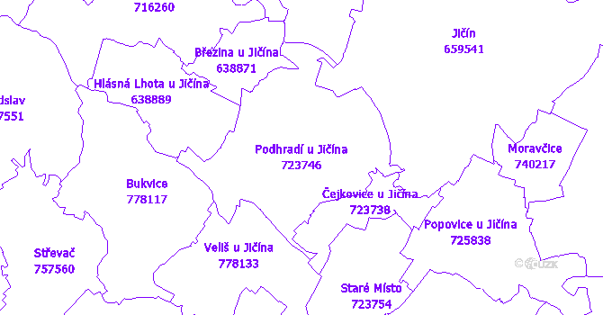 Katastrální mapa Podhradí u Jičína - přehledová mapa katastrálního území