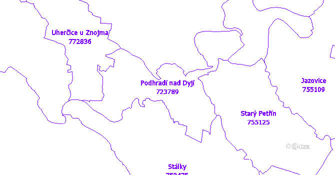 Katastrální mapa Podhradí nad Dyjí - přehledová mapa katastrálního území