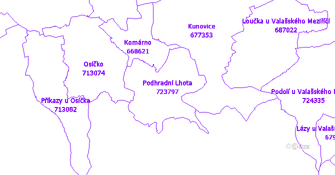 Katastrální mapa Podhradní Lhota - přehledová mapa katastrálního území