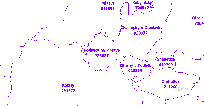 Katastrální mapa Podivice na Moravě - přehledová mapa katastrálního území