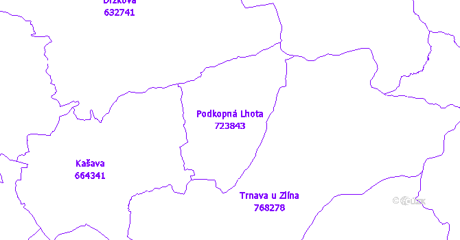 Katastrální mapa Podkopná Lhota - přehledová mapa katastrálního území