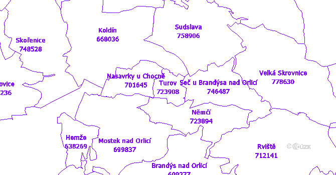 Katastrální mapa Turov - přehledová mapa katastrálního území