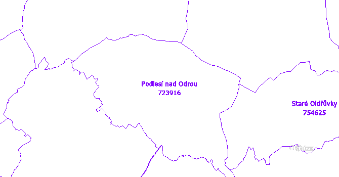 Katastrální mapa Podlesí nad Odrou - přehledová mapa katastrálního území