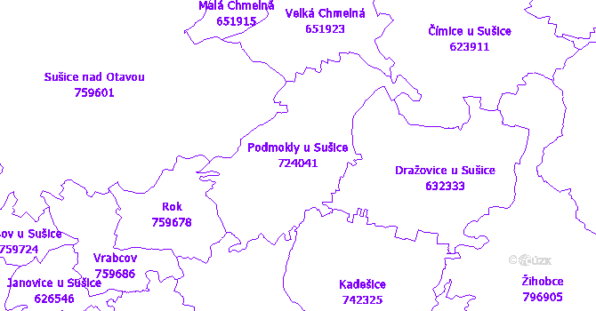 Katastrální mapa Podmokly u Sušice - přehledová mapa katastrálního území