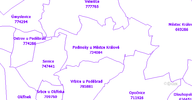 Katastrální mapa Podmoky u Městce Králové - přehledová mapa katastrálního území